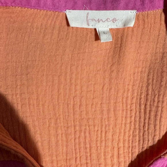 Fanco THE EMMA COLORBLOCK TOP Orange Pink Gauze Button Down Short Sleeve Barbie - Picture 5 of 6